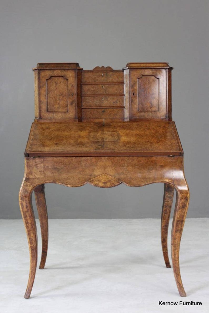 Antique Burr Walnut Bonheur Du Jour Small Ladies Writing Desk Etsy