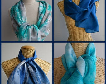 Foulards, écharpes en soie, bleu ou turquoise@evysoie