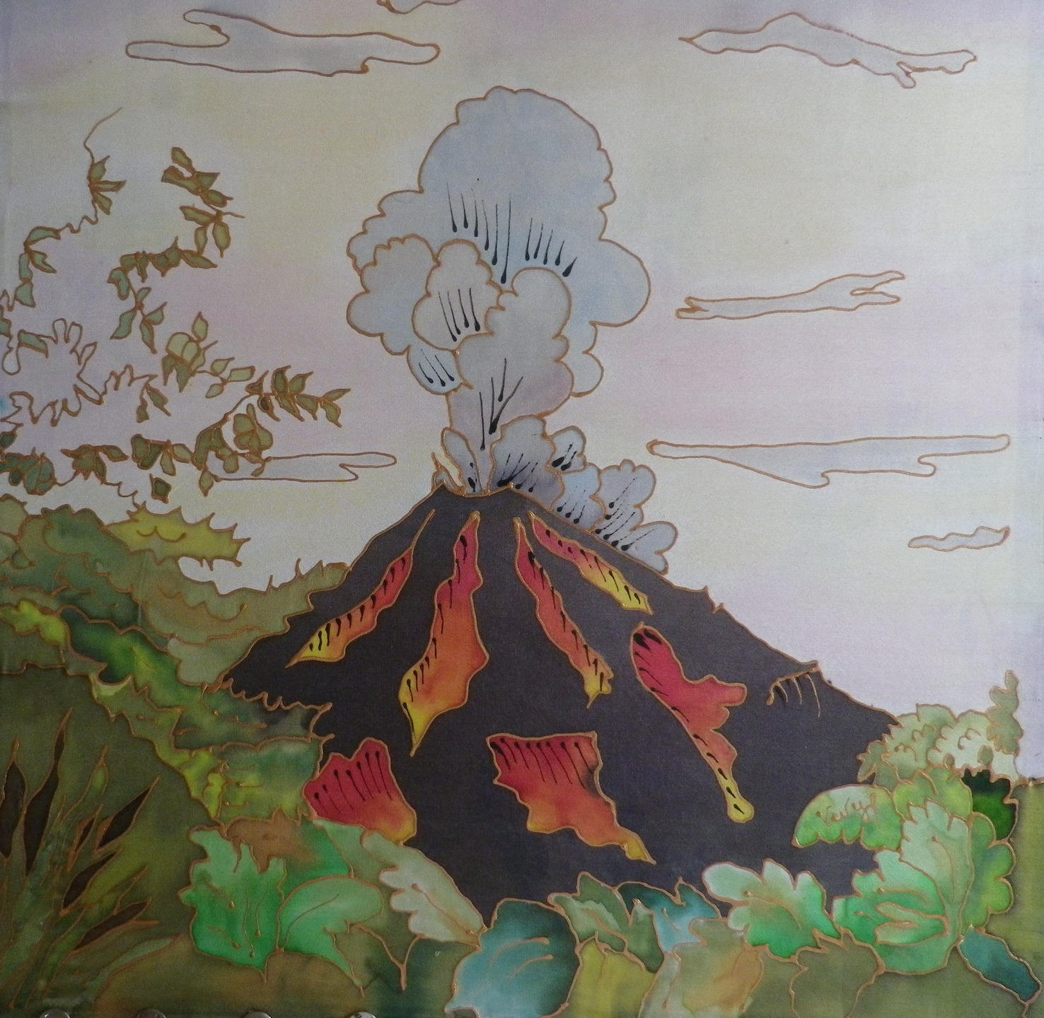 Tableau en Soie Volcan @evysoie