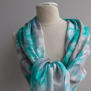 Hand-painted silk scarf, steel gray and green