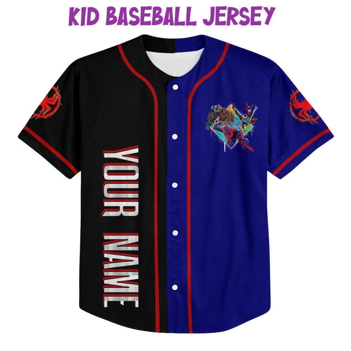 Discover Personalize Spider Man Across The Spider Verse Colorful, Disney Baseball Jersey Sports, Cute Gifts For Fans Disney