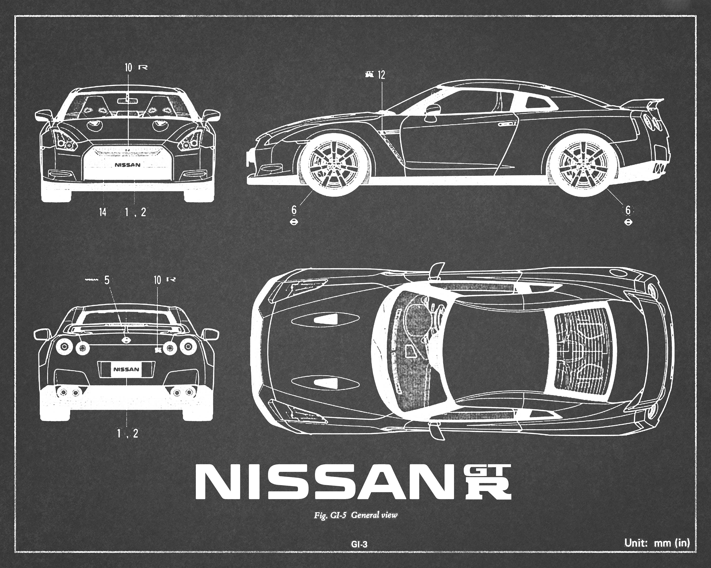 Nissan GTR Blueprint Car Decor Wall Art Etsy