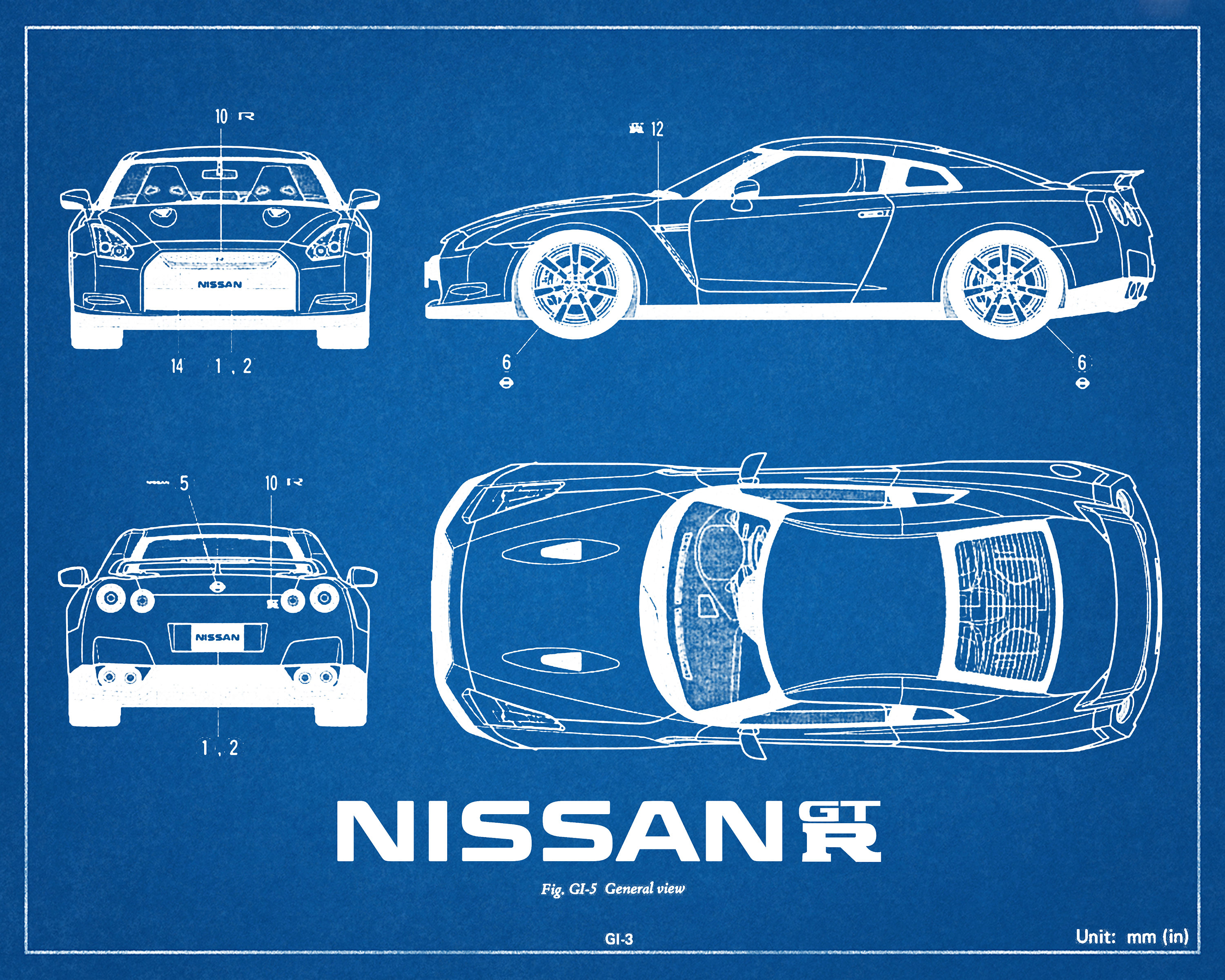 Nissan GTR Blueprint Car Decor Wall Art | Etsy