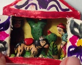 Nativity scene Peru folk art Retablo diorama vintage Miniature Christmas
