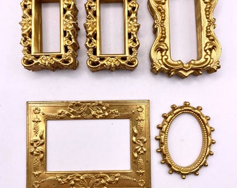 Vintage craft supply gold frames jewelry sewing bookscraping metal lot