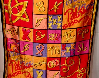 Paloma Picasso vintage scarf colorful print logo square made in Italy