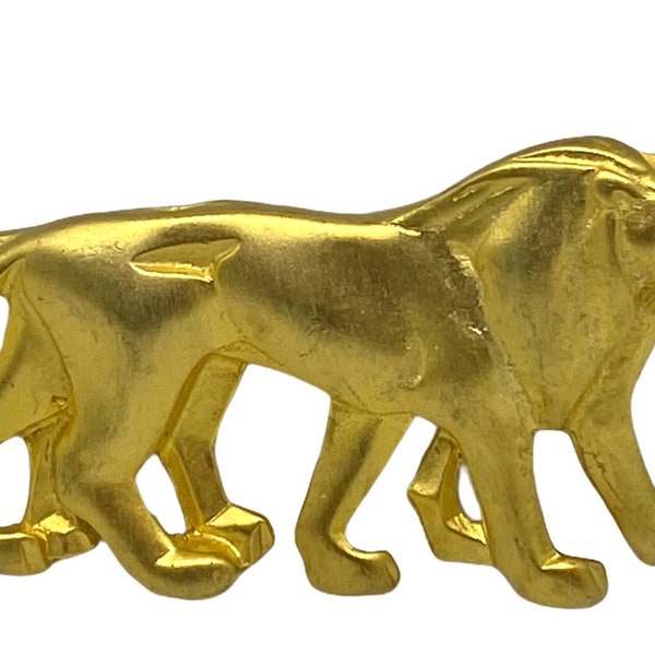 Broche vintage couple de lions en métal doré dépoli