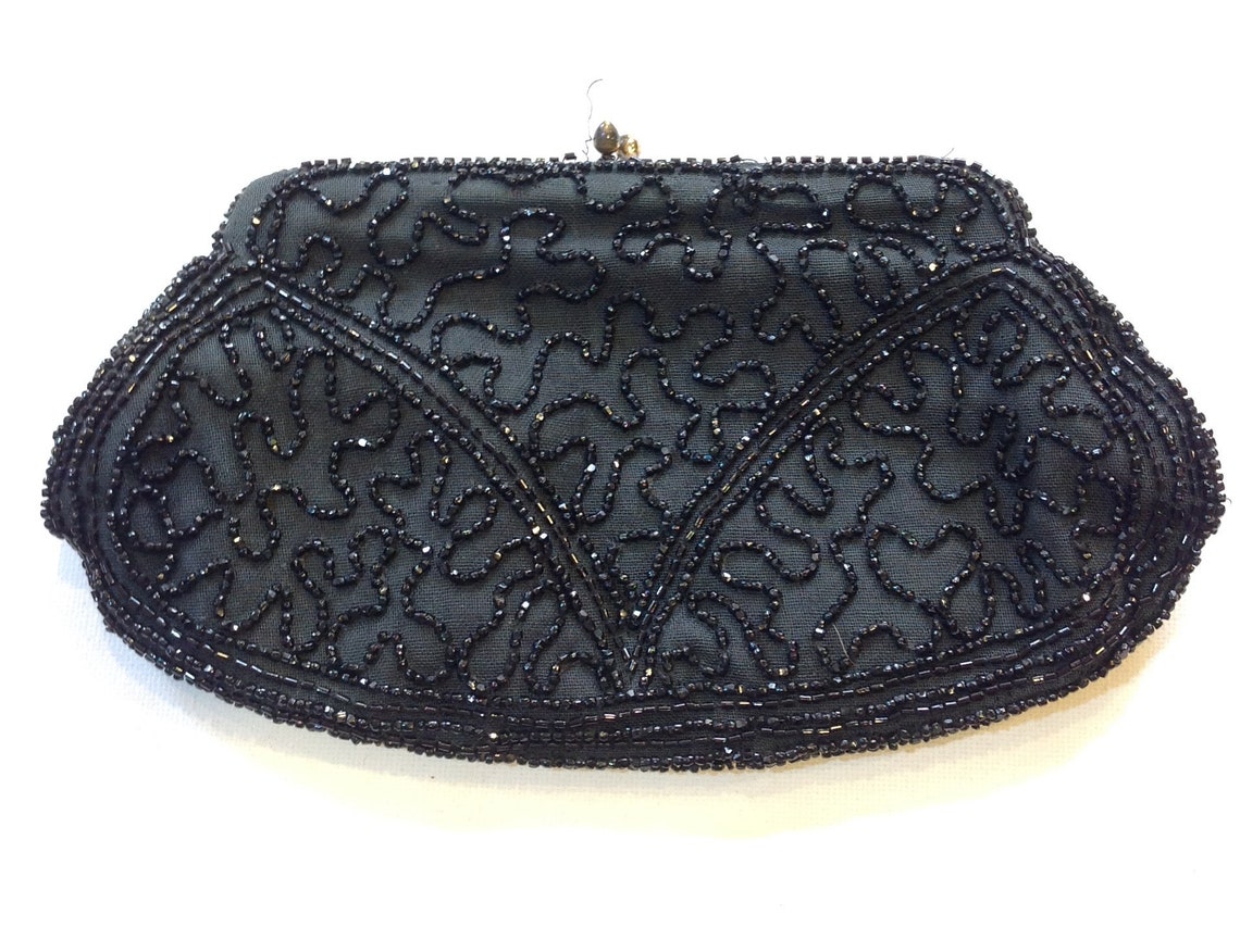 Vintage Purse Bag Clutch Evening Black Beads Embroidery Hand - Etsy
