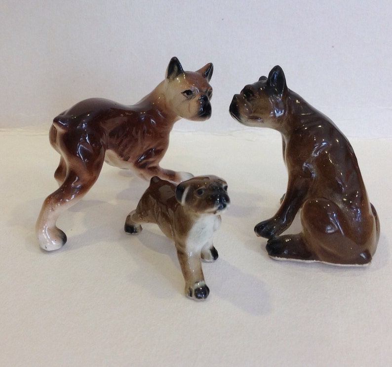 Vintage porcelain figurines boxer dogs family set of three Etsy