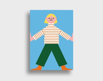 Happy Kids VI — Postcard, DIN A6, boy, striped sweater