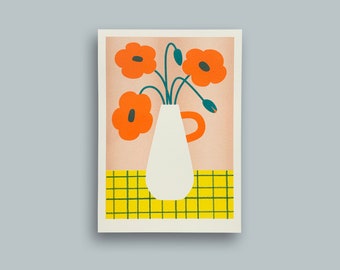 Vase avec coquelicots rouges – Riso Print, A5