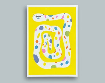 Snake – A3 Riso Print, Risograph, Riso Print, Poster, Animal Poster