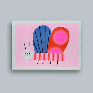 Piccola farfalla – A5 Riso Print, Risograph, farfalla divertente, cameretta bambini