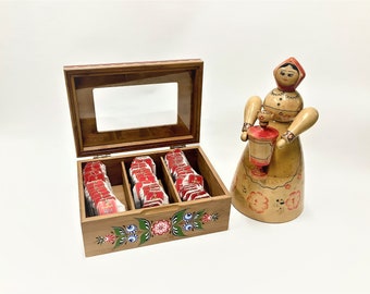 Handpainted in Russian folk style Gorodets Set of Wooden Salt and Pepper Shakers