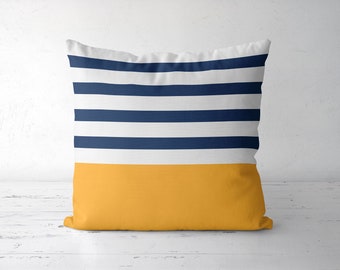 Nautical pillow. Nautical decor. Navy Nautical Stripes Throw Pillow