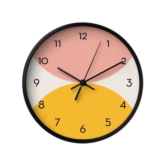 Yellow and pink wall clock. Mid century modern clock