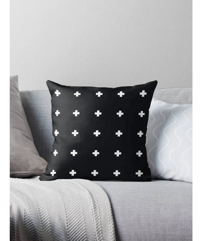 Swiss Cross Pillow Cover. Black and White Crosses Pillow Black Etsy