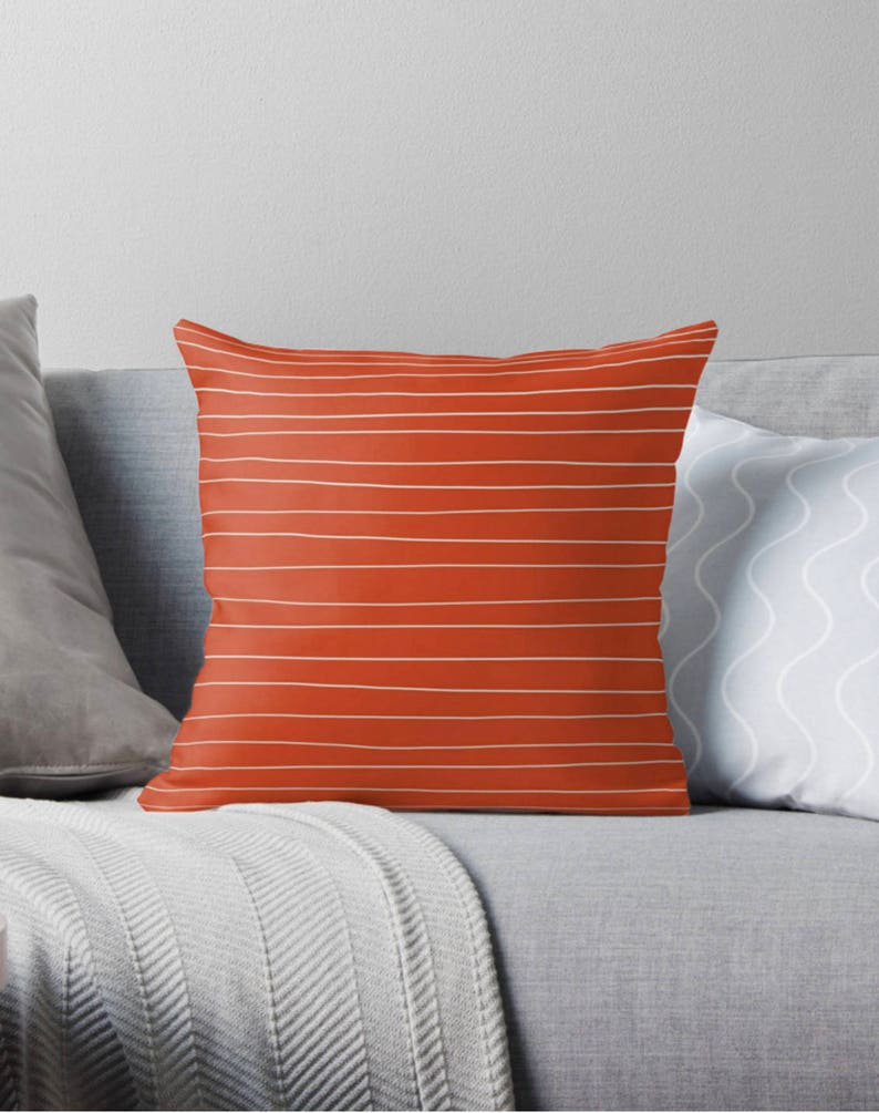 Burnt Orange pillow handmade lines orange stripes cushion dark orange pillow terracotta pillow orange cushion orange stripes pillow
