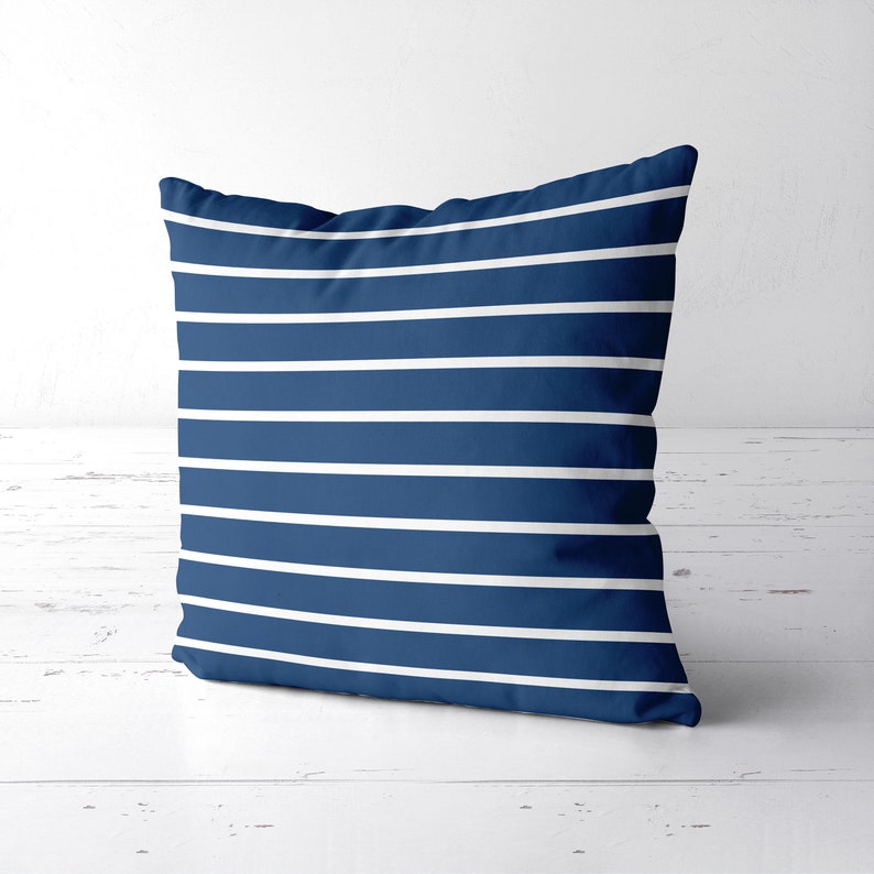 Navy Blue and White Striped Throw Pillow Navy Blue Stripes Etsy