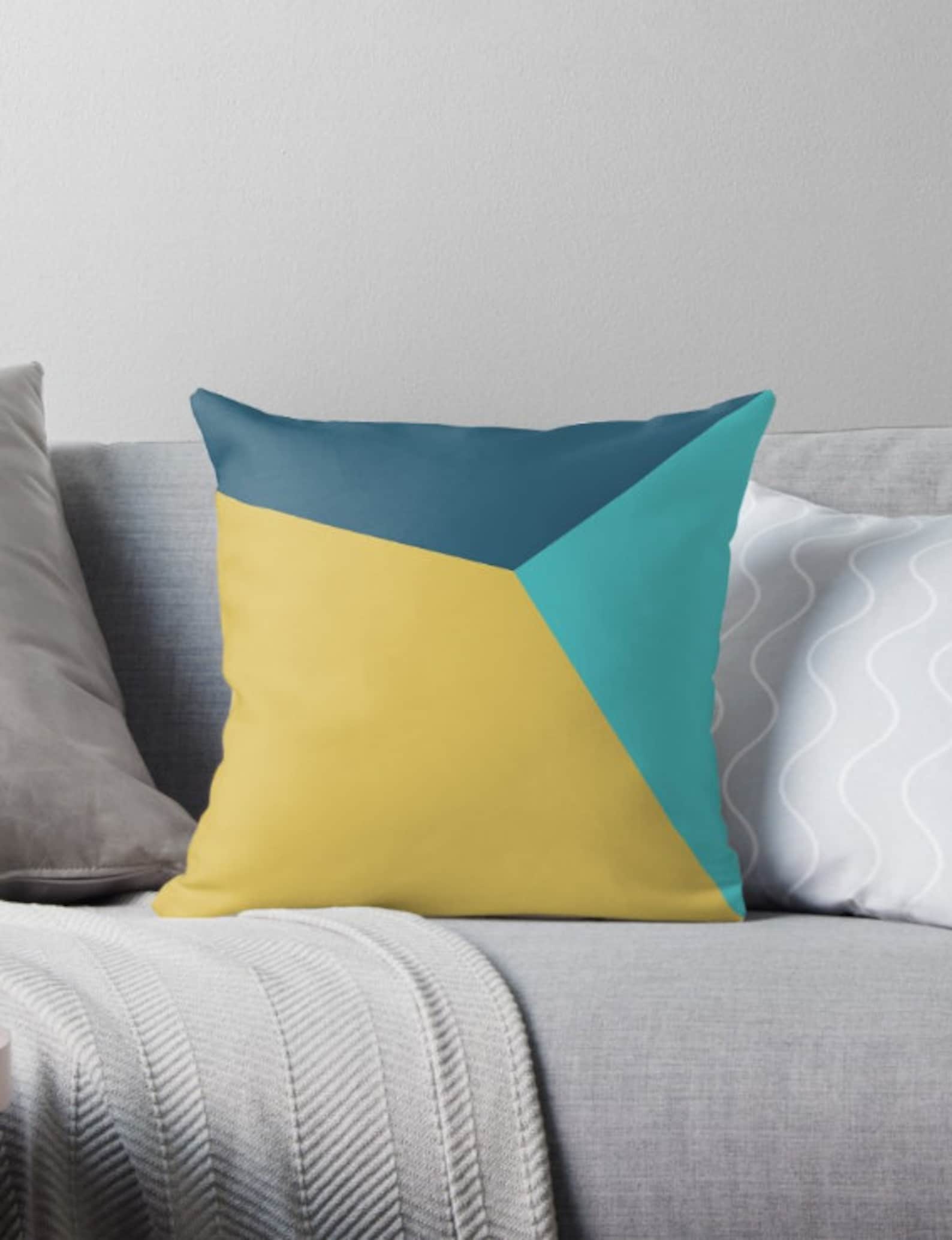 Teal and Yellow Cushion Cover Teal and Yellow Throw Pillow Etsy