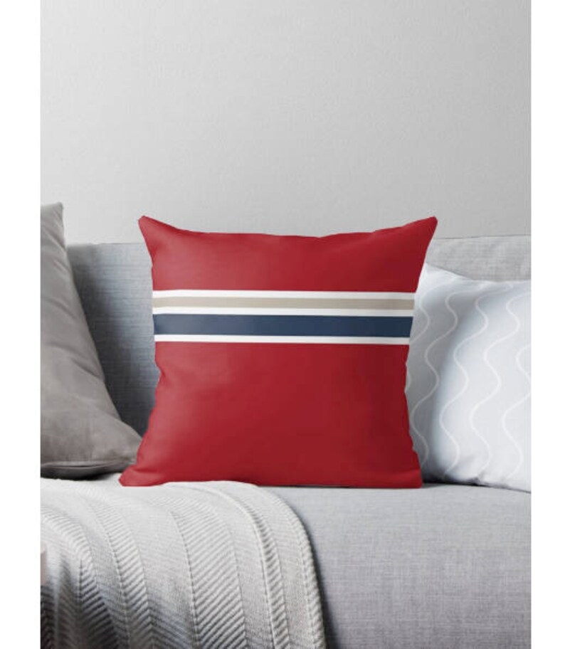 Nautical pillow. Navy blue white and red striped throw pillow Etsy