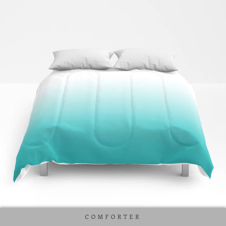 Turquoise Ombre Comforter Teal Gradient Comforter Teal Bedding Etsy