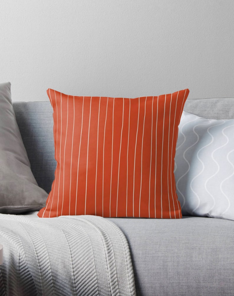 Burnt Orange pillow handmade lines orange stripes cushion dark orange pillow terracotta pillow orange cushion orange stripes pillow
