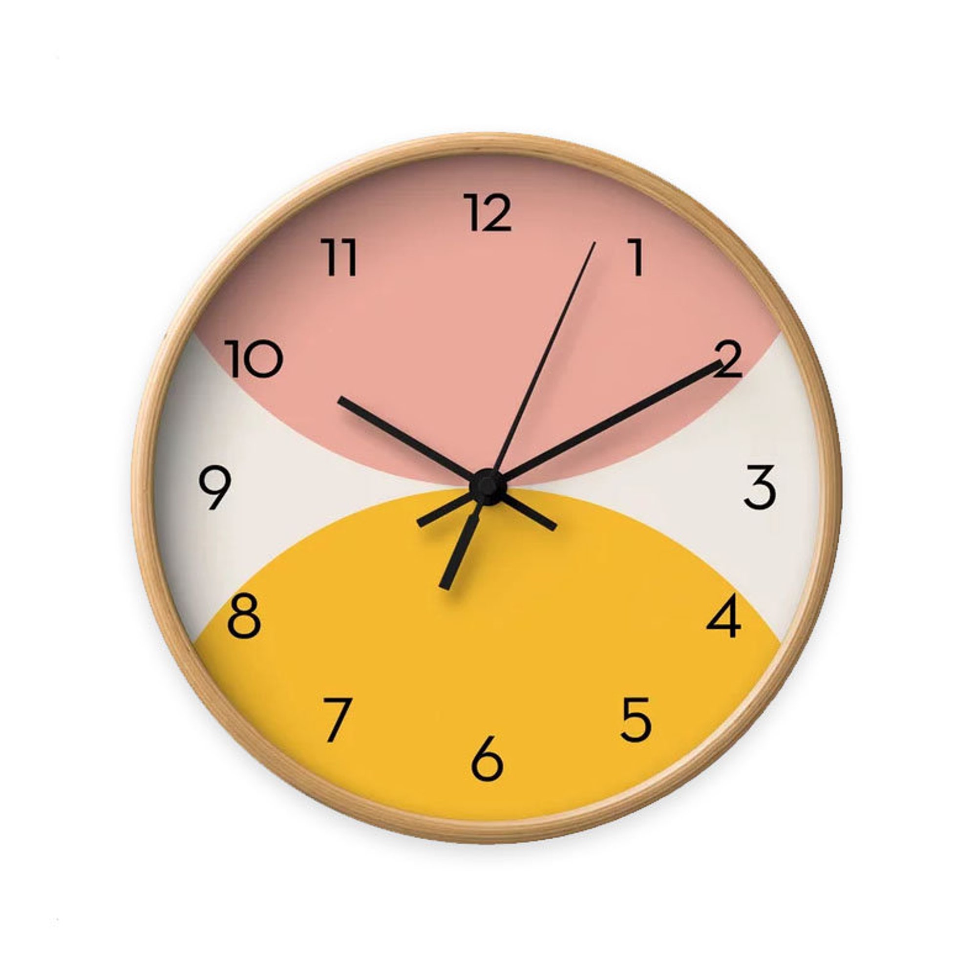 Yellow and pink wall clock. Mid century modern clock