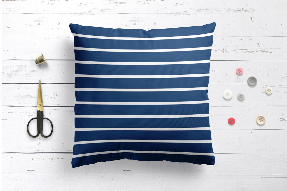 Navy Blue and White Striped Throw Pillow Navy Blue Stripes Etsy