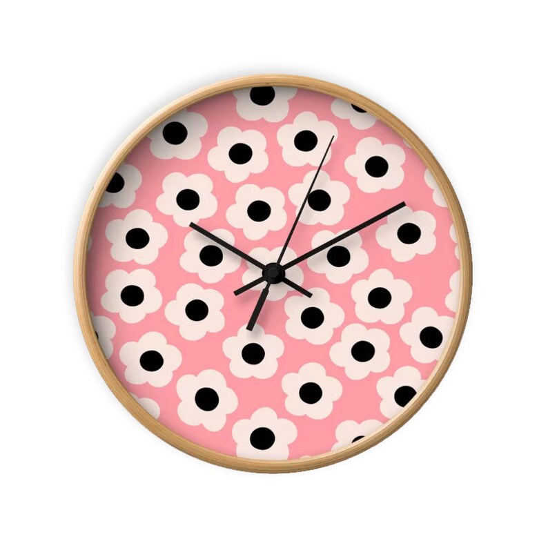 Cute Flowers Wall Clock Pink Clock Pink Flowers Clock Floral Etsy