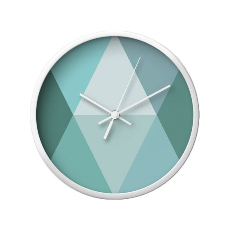 Teal Wall Clock Geometric Wall Clock Housewarming Gift Etsy
