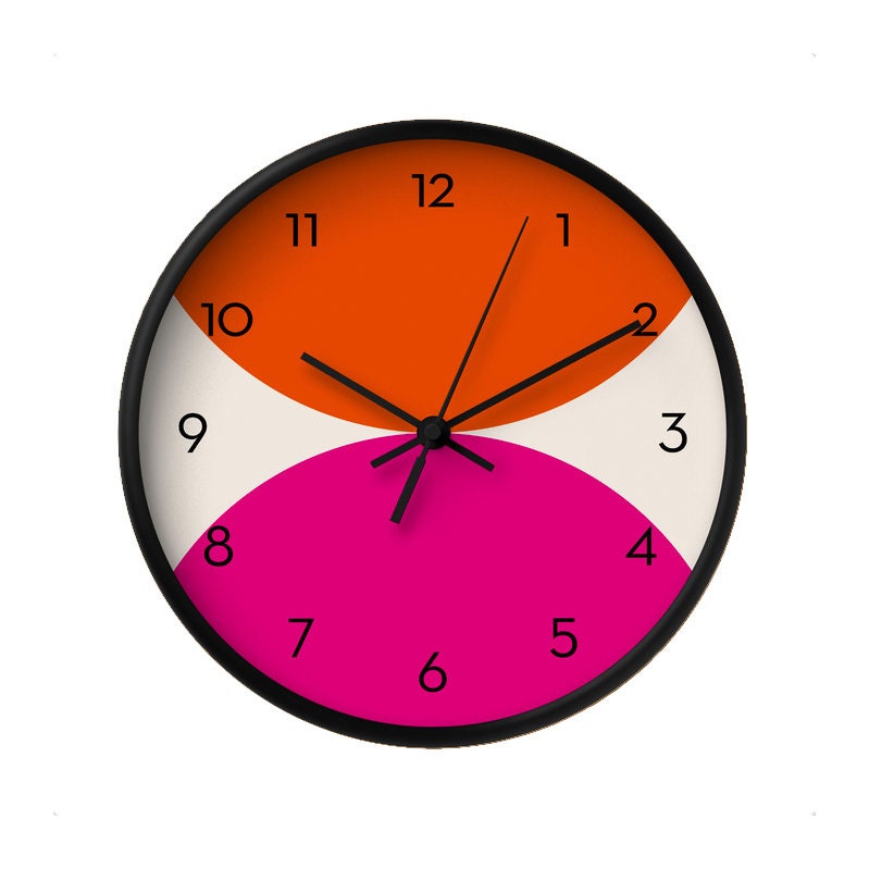 Orange and pink wall clock Geometric wall clock orange clock | Etsy