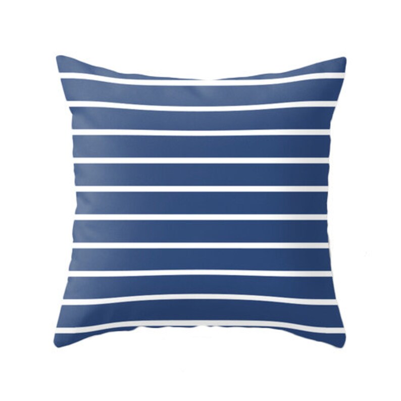 Navy Blue And White Striped Throw Pillow Navy Blue Stripes Etsy