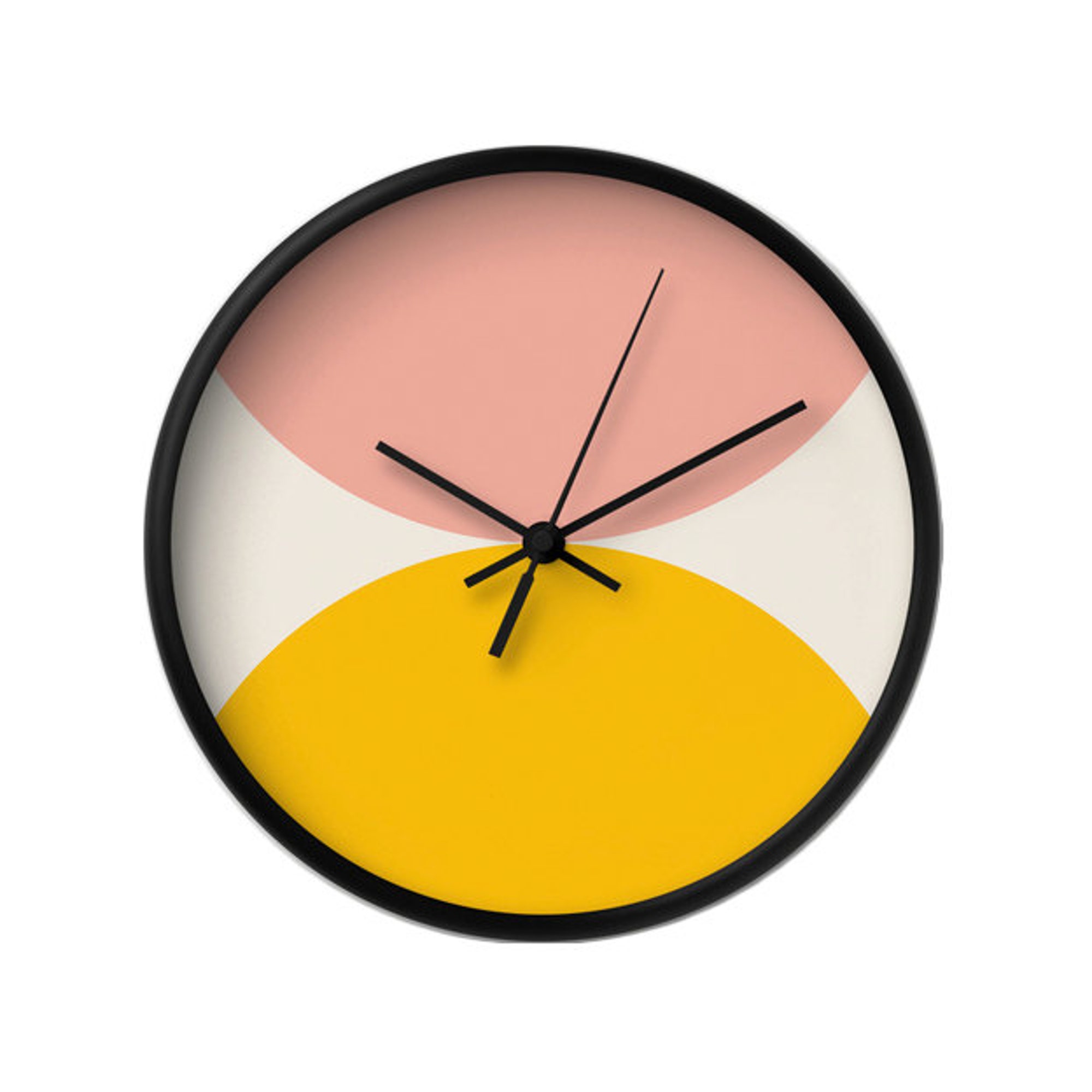 Yellow and pink wall clock. Mid century modern clock
