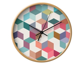 Geometric wall clock mid century design wall clock Mid century geometric wall clock retro wall clock retro clock teal and red triangles
