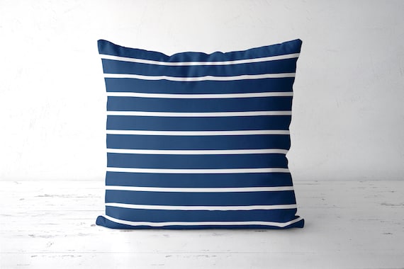 Navy Blue And White Striped Throw Pillow Navy Blue Stripes Etsy