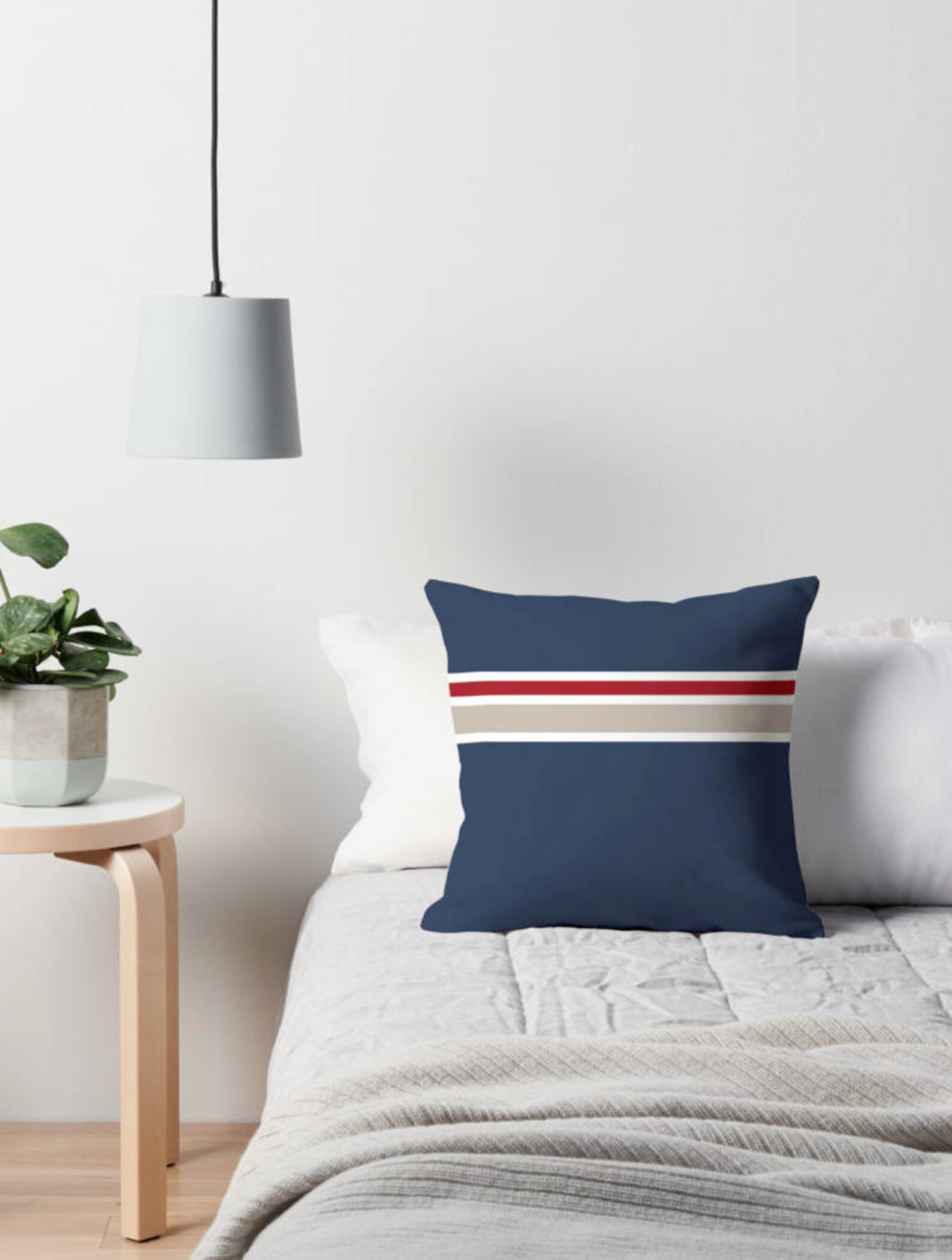 Nautical pillow. Navy blue white and red striped throw pillow Etsy