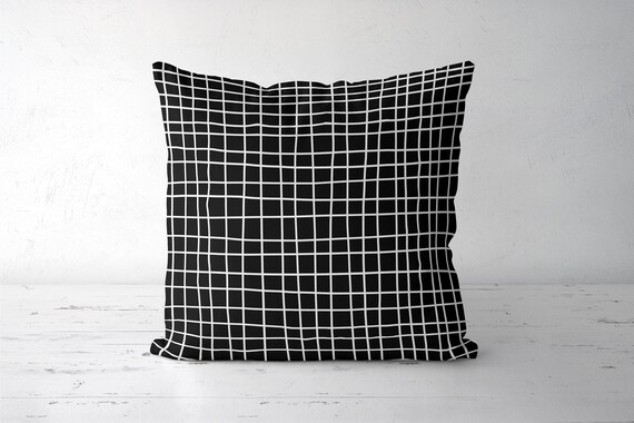 black and white grid pillow