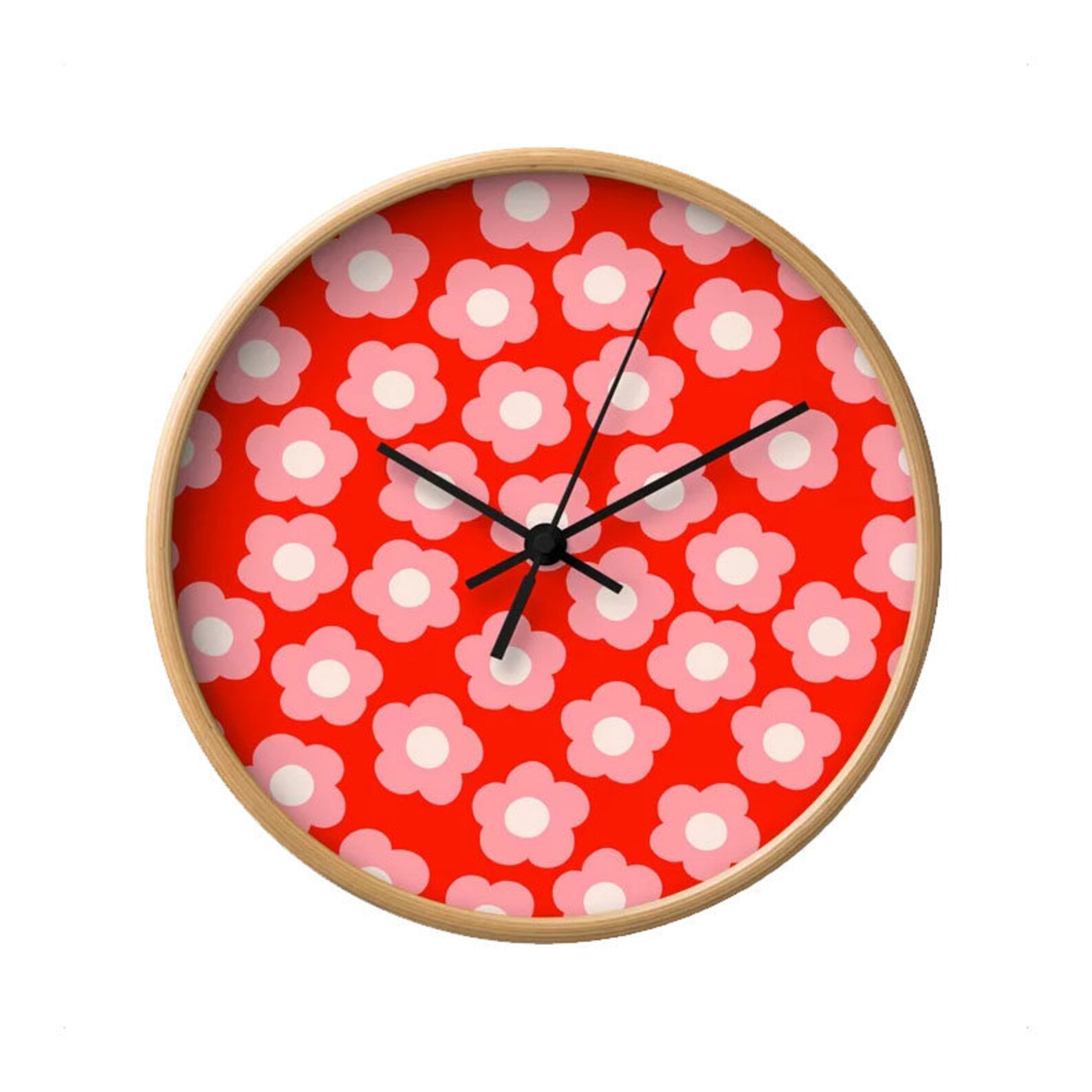Cute Flowers Wall Clock Pink Clock Pink Flowers Clock Floral Etsy