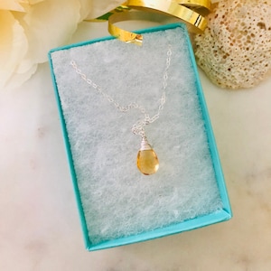Citrine Necklace, November Birthstone, Yellow Citrine Necklace, Pear Drop Necklace, Birthstone Gift for Mom, Mothers Day Gift