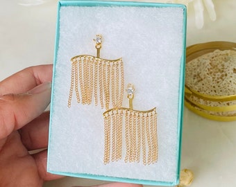 Statement Earrings, Chandelier Earrings, Gold Earrings, Bridal Crystal Earrings, Chain Earrings, CZ Stud Gold Earrings