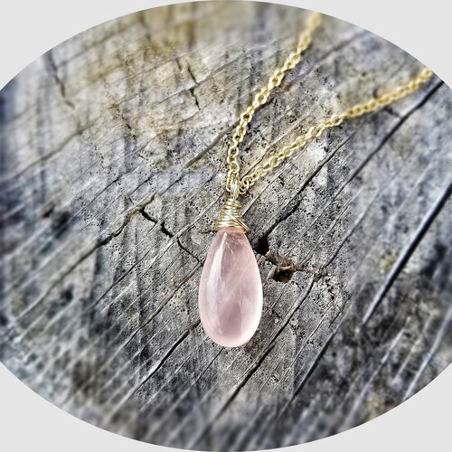 Rose Quartz Necklacegold Filled 14k Necklacegift for Etsy