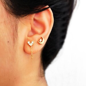 Gold Moon Earrings, Gold Stud Earrings, Moon Earrings, Star Stud Earrings, Crescent Moon Studs