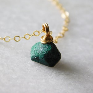Raw Malachite Chunk Necklace, 14k Gold Filled, Natural Malachite, Minimalist Necklace, Green Malachite Gemstone, Rough Malachite