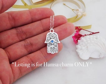 100 Pcs Silver Brass Hamsa Hand Charms With Lotus Flower Symbol Charms For Bracelet Necklace Jewelry Making For Diy