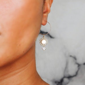 Margo Sun Earrings, Gold Sun Earrings, 14k Gold Filled Hoop Earrings, Dainty Hoop Earrings, CZ Earrings, Thin Hoops