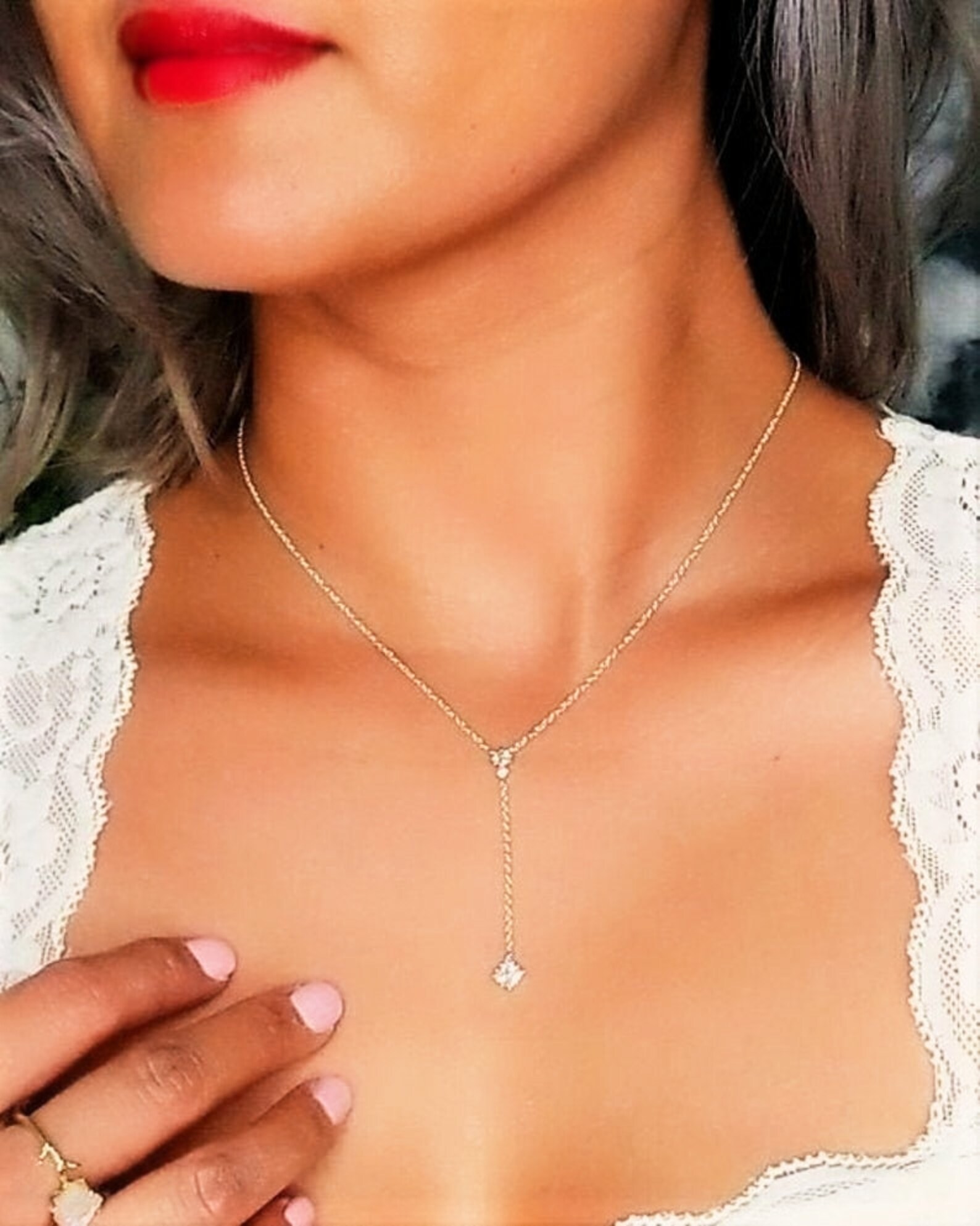 Vivienne Necklace 14k Gold Filled Chain Gold Y Necklace Etsy