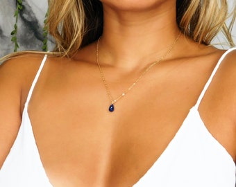 Minimalist Sapphire Necklace, 14k Gold Filled Chain, September Birthstone, Raw Sapphire, Genuine Raw Sapphire, Birthstone Gift for Mom