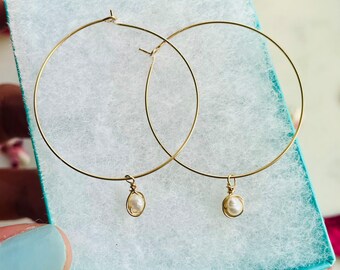 Camille Hoop Earrings • Freshwater Pearl • Gold Hoop Earrings • Minimalist