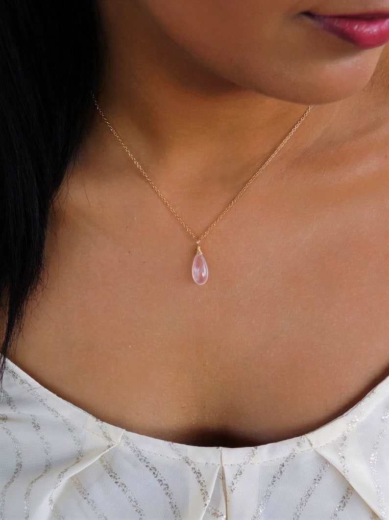 Rose Quartz Necklace, Heart Chakra, Simple Gold Necklace, Postpartum Gift, Pink Stone Necklace, Minimalist Necklace, Mothers Day Gift image 1